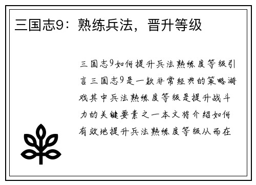 三国志9：熟练兵法，晋升等级